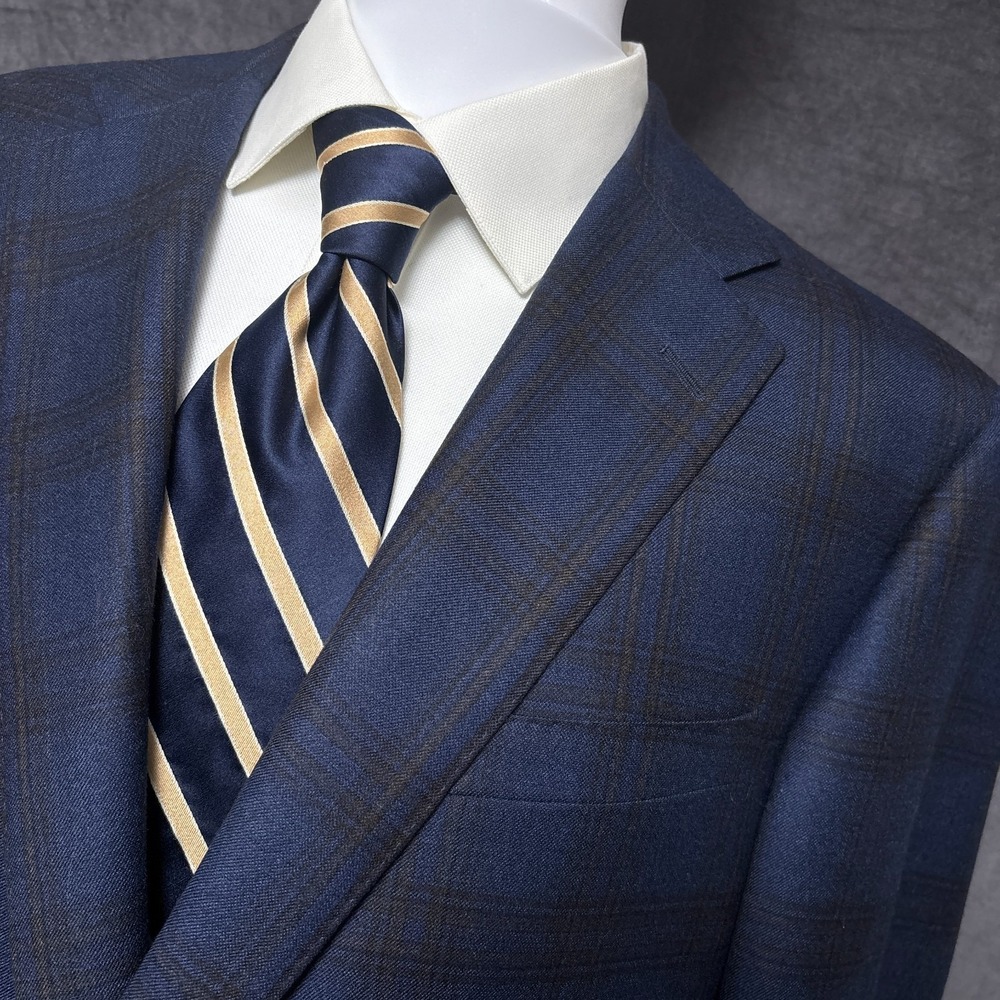 Samuelsohn Sport Caot 46L Blue Windowpane Plaid 120s Italian Wool Garner Blazer